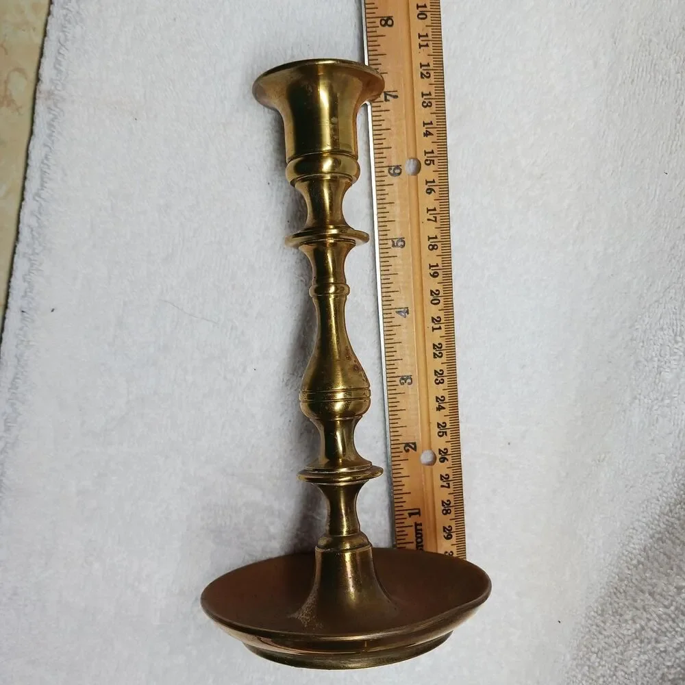 Brass 7 in. tall candlesticks Machine turned 1950-1970 with W makers mark